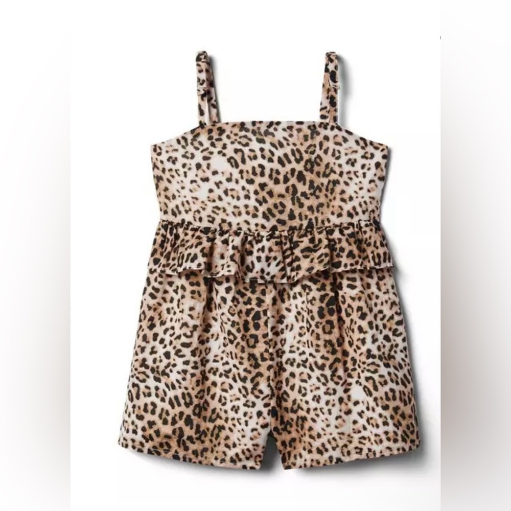 NWT Janie and Jack Leopard Print Peplum Romper sz 7
